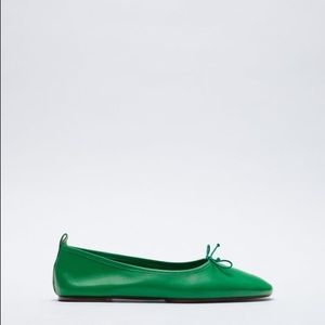 Zara NWOB Kelly Green Ballet Flat 100% leather